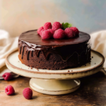 Chocolate raspberry cake with ganache and raspberries