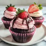 Romantic Chocolate and Strawberry Cupcakes with fresh berries