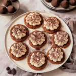 Freshly baked tiramisu cookies with cocoa dusting