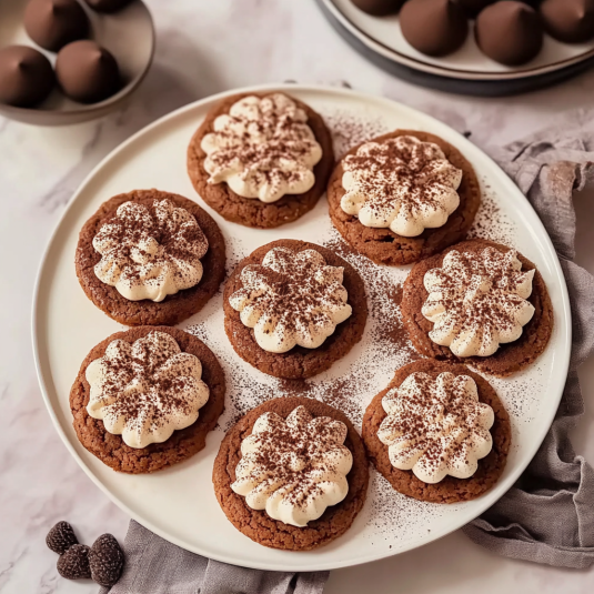 Freshly baked tiramisu cookies with cocoa dusting
