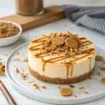 biscoff cheesecake no bake served with caramel drizzle