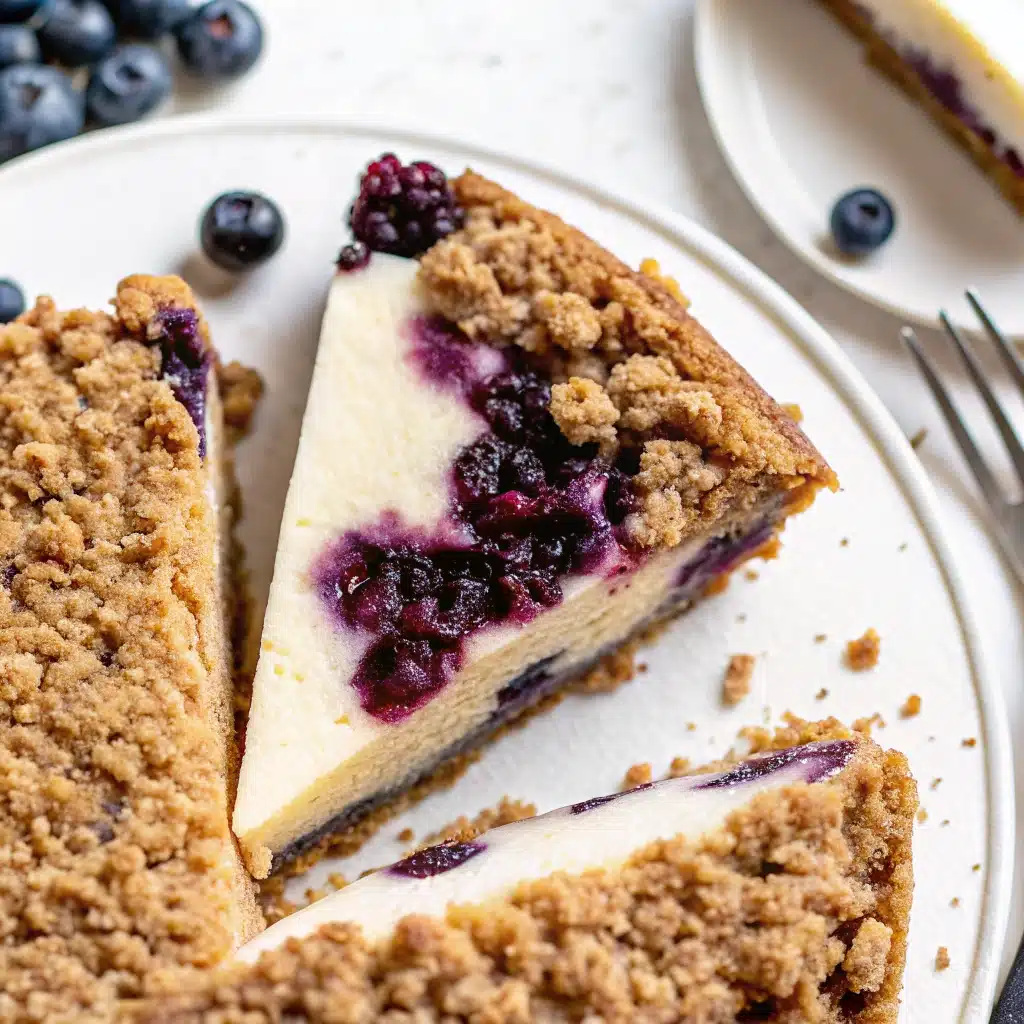 Blueberry crumble cheesecake baking