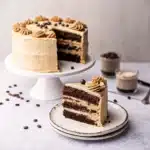 Close-up of chocolate espresso cake with espresso ganache