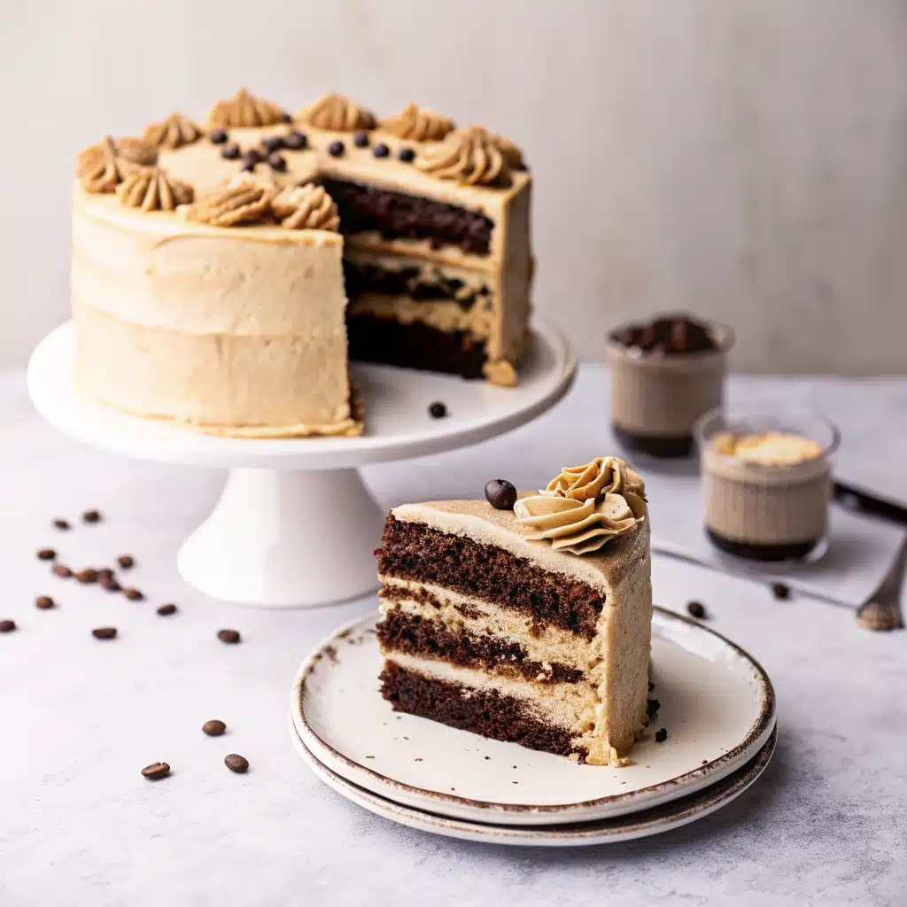 Close-up of chocolate espresso cake with espresso ganache