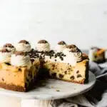Cookie Dough Cheesecake slice on table
