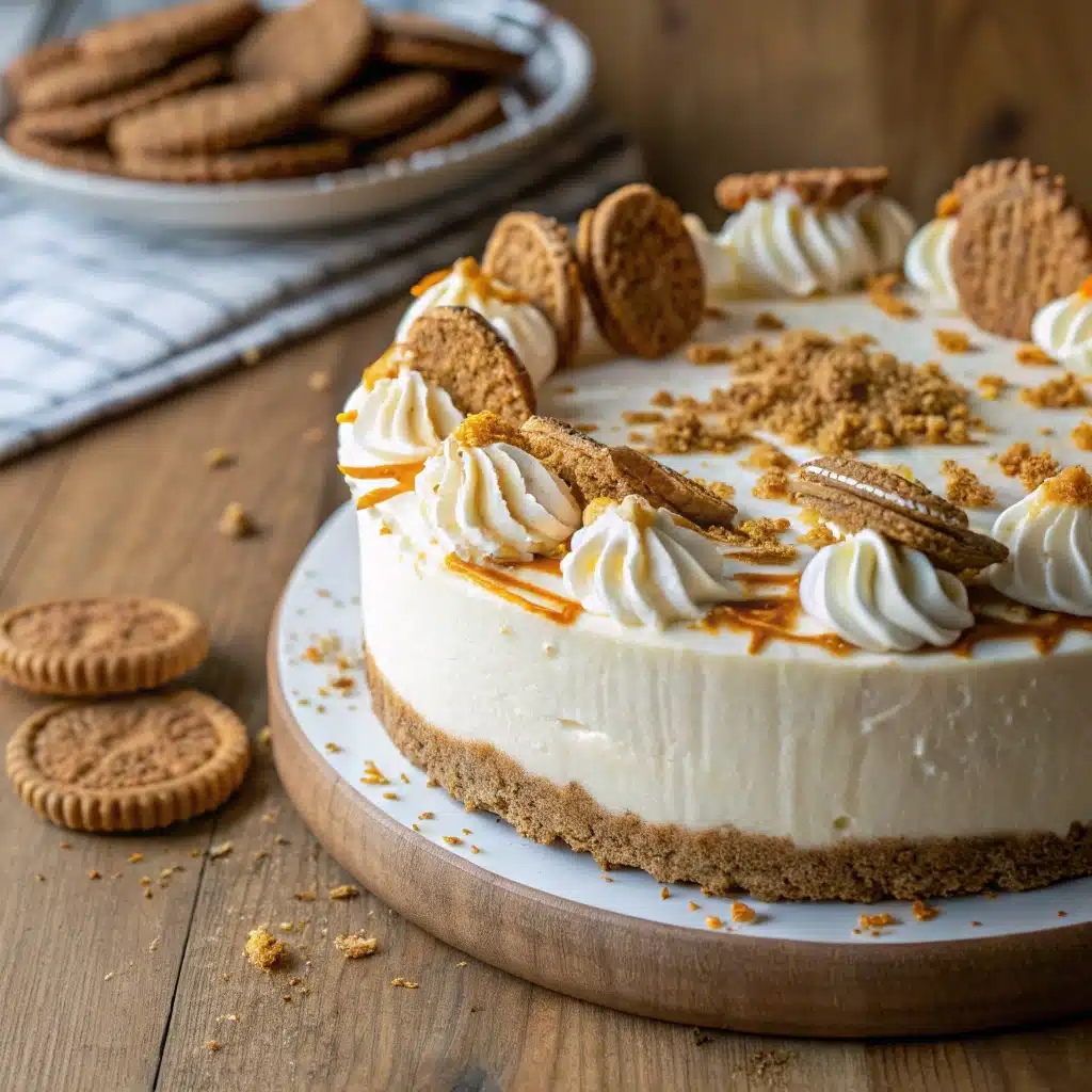 decorated biscoff cheesecake no bake with topping