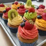 Fresh fruit cupcakes with colorful toppings