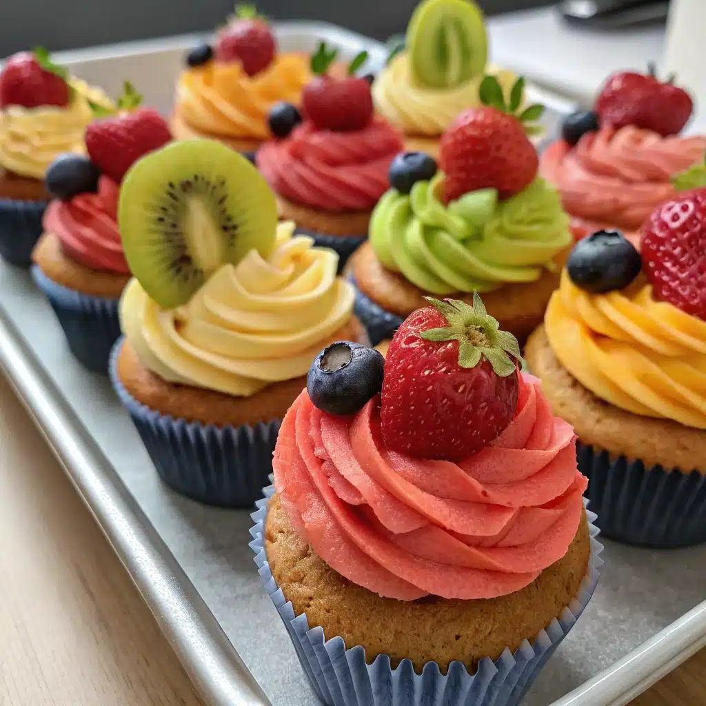 Fresh fruit cupcakes with colorful toppings