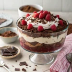 Heavenly Chocolate Cheesecake Trifle with layers of cake and mousse