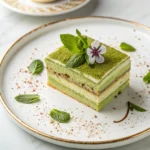 plated matcha tiramisu dessert presentation