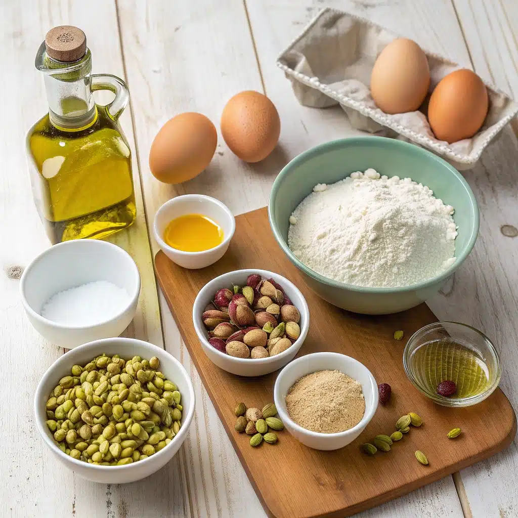 pouring pistachio olive oil cake ingredien