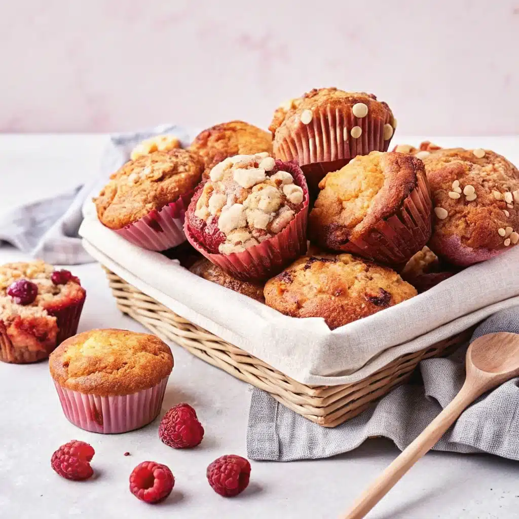 raspberry muffins with crumb topping on a wooden tray