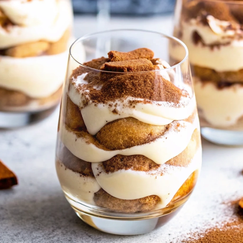 Garnished tiramisu cups served in glassware