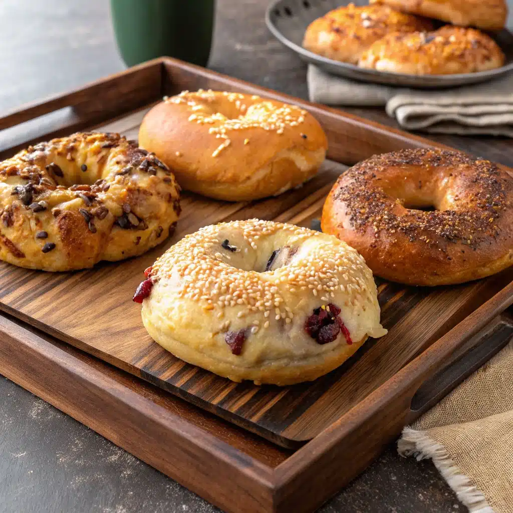 Assorted cottage cheese bagels with different toppings