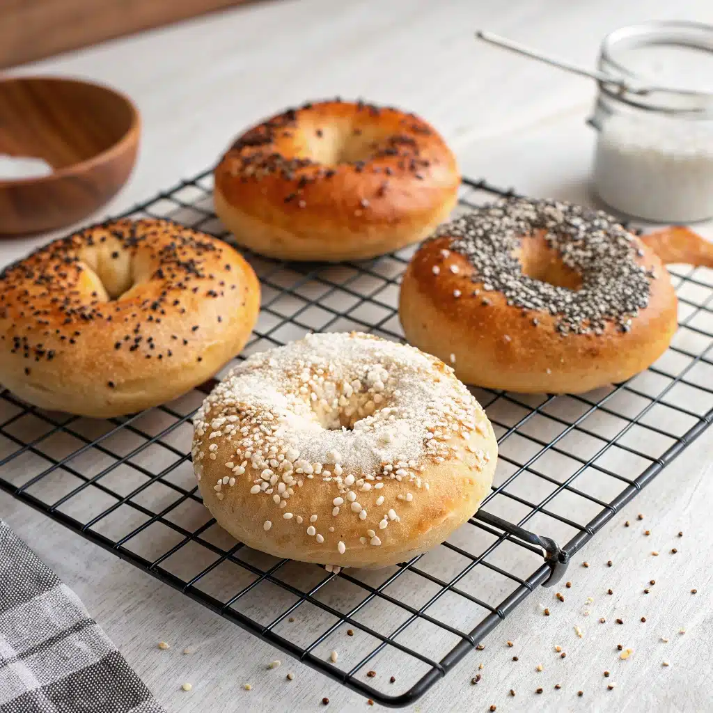Cottage cheese bagels with variety of toppings
