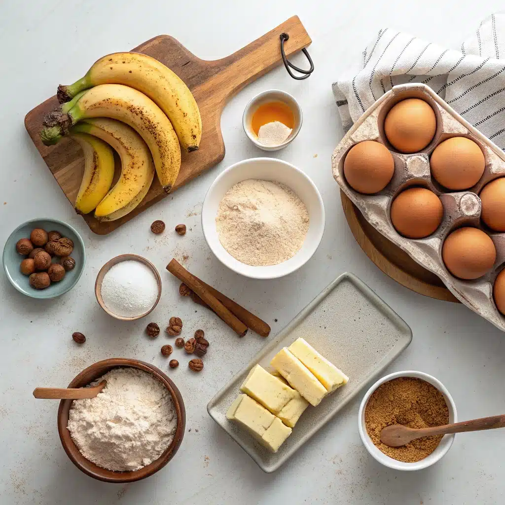 banana coffee cake ingredients on kitchen counter