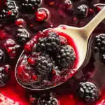 Blackberry compote simmering in saucepan