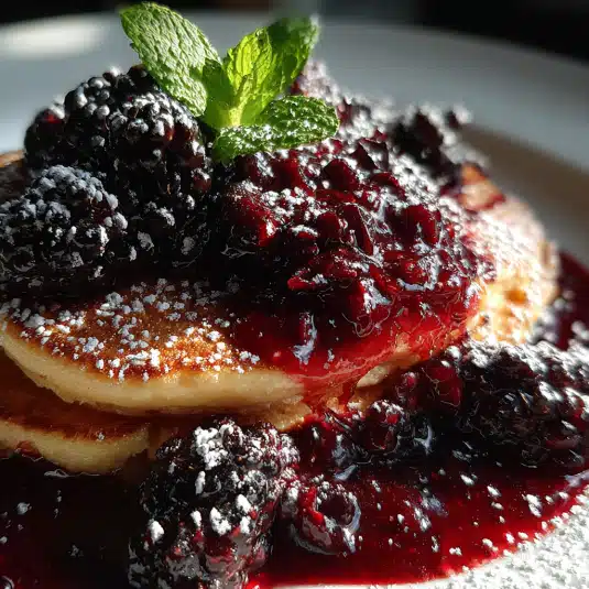Blackberry compote on pancakes