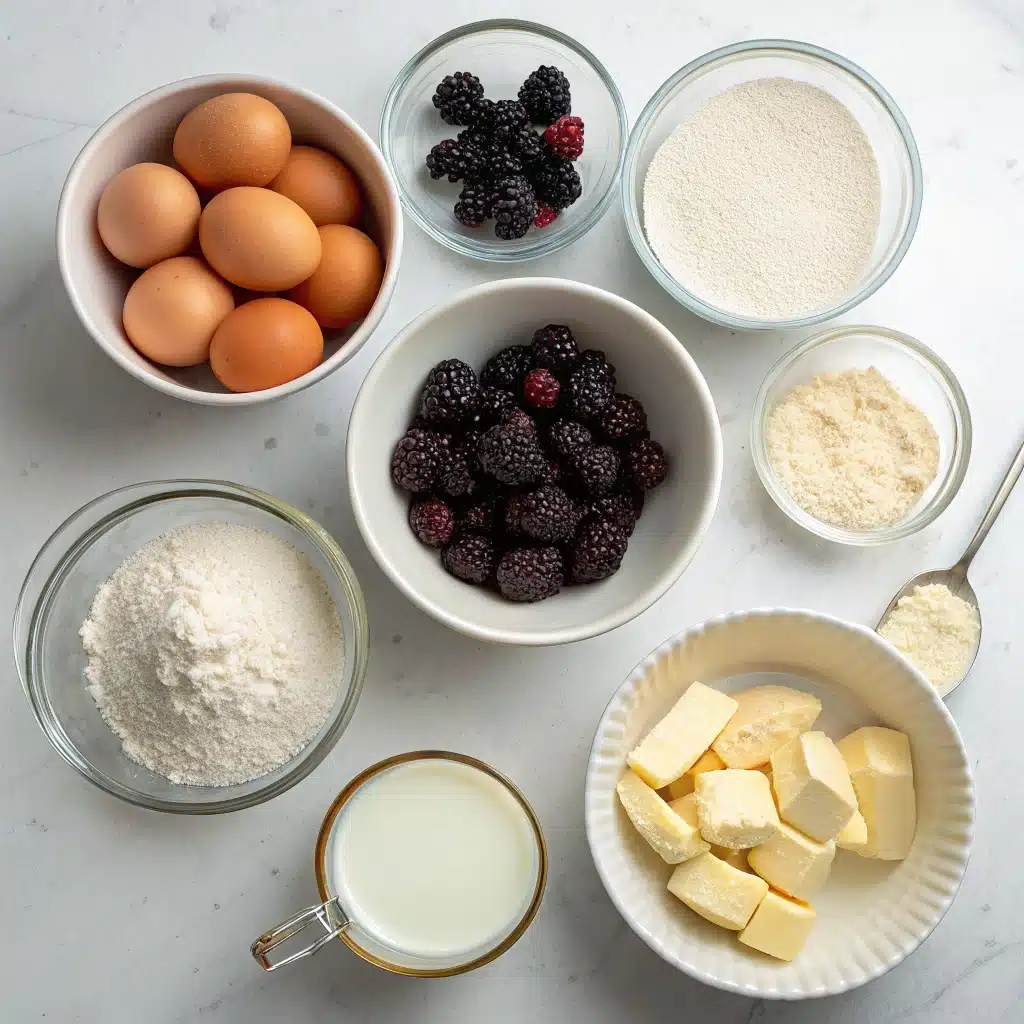 Ingredients for making blackberry muffins