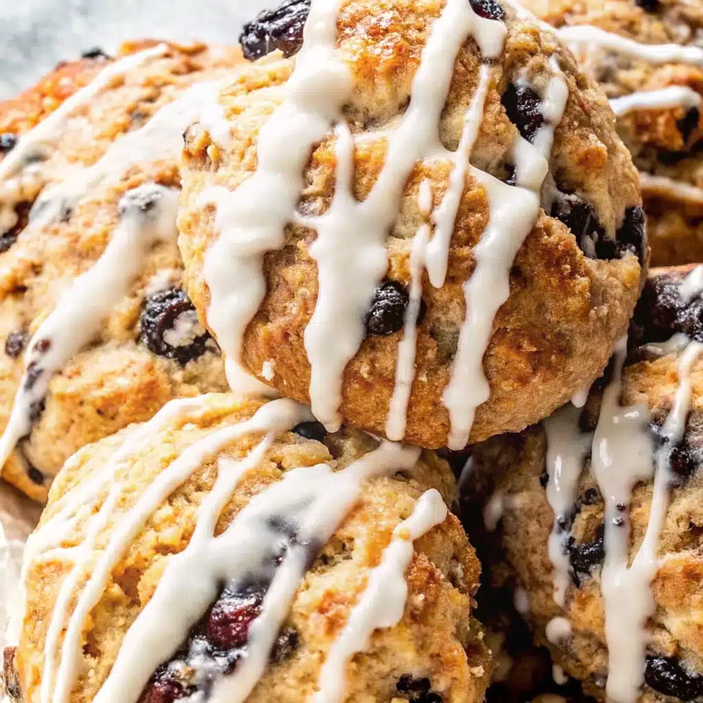 Freshly baked blueberry biscuits on kitchen counter