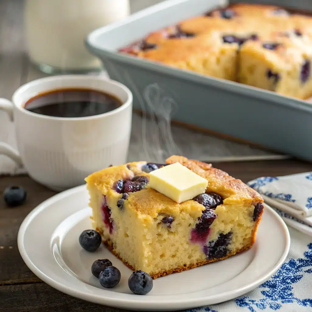 Blueberry cornbread slice with butter