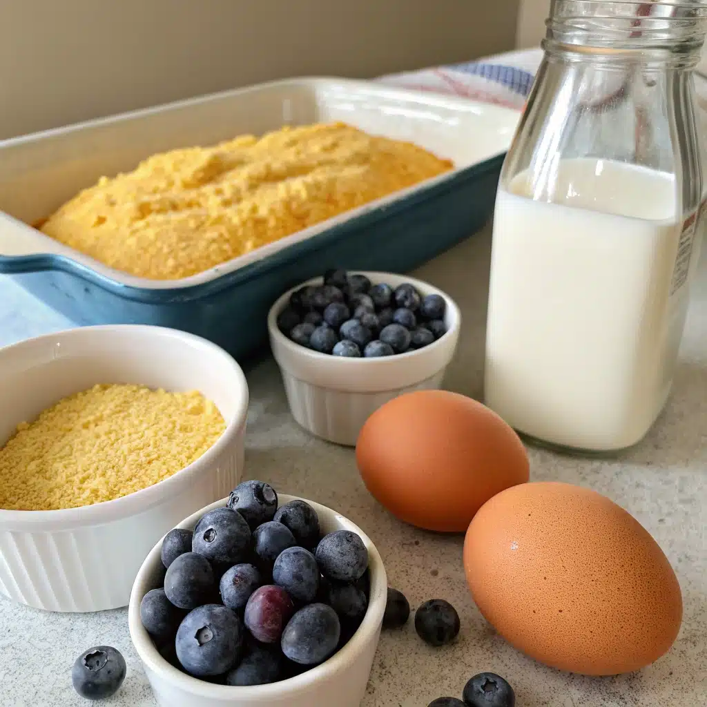 Blueberry cornbread ingredients on counter