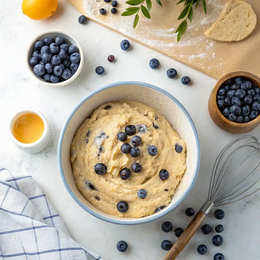 Blueberry donut batter with fresh blueberries