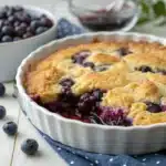 Freshly baked blueberry dump cake in close-up