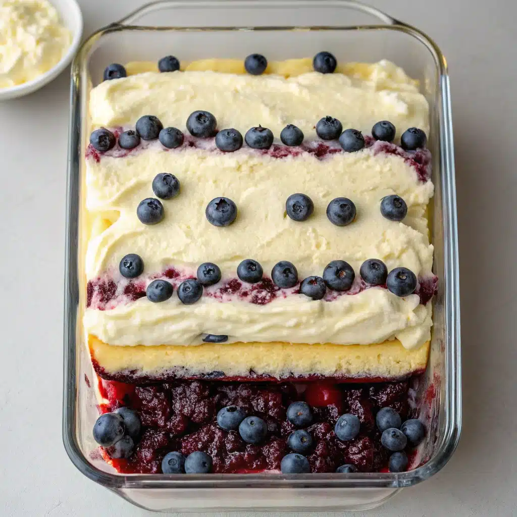 Blueberry dump cake before baking