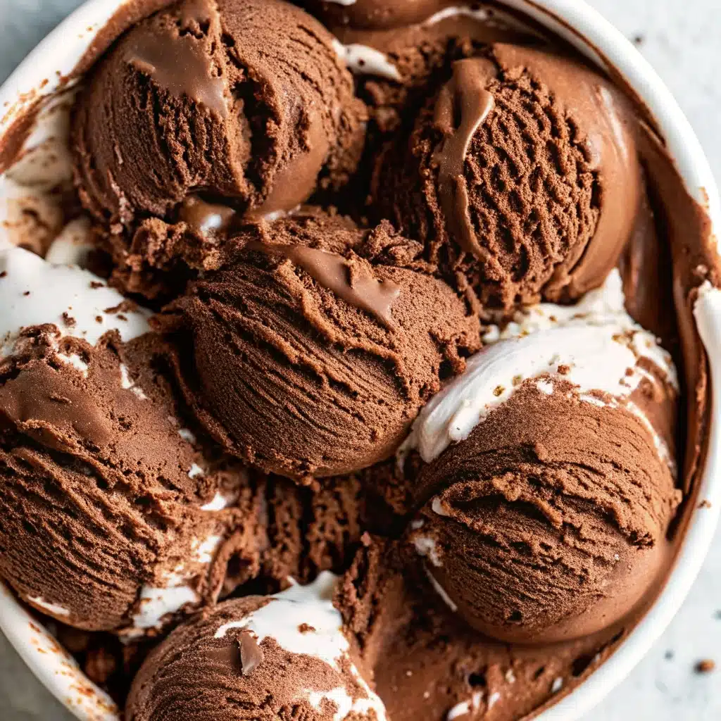 Scoop of chocolate marshmallow ice cream in a rustic bowl