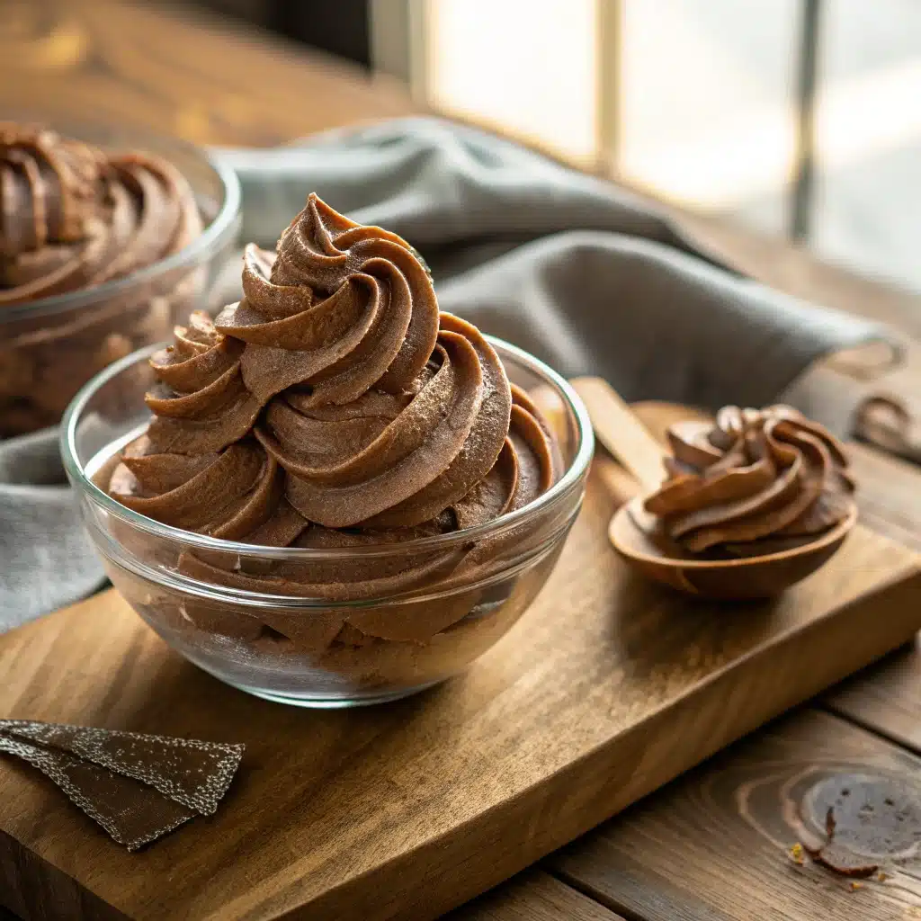 Chocolate whipped cream in a glass bowl