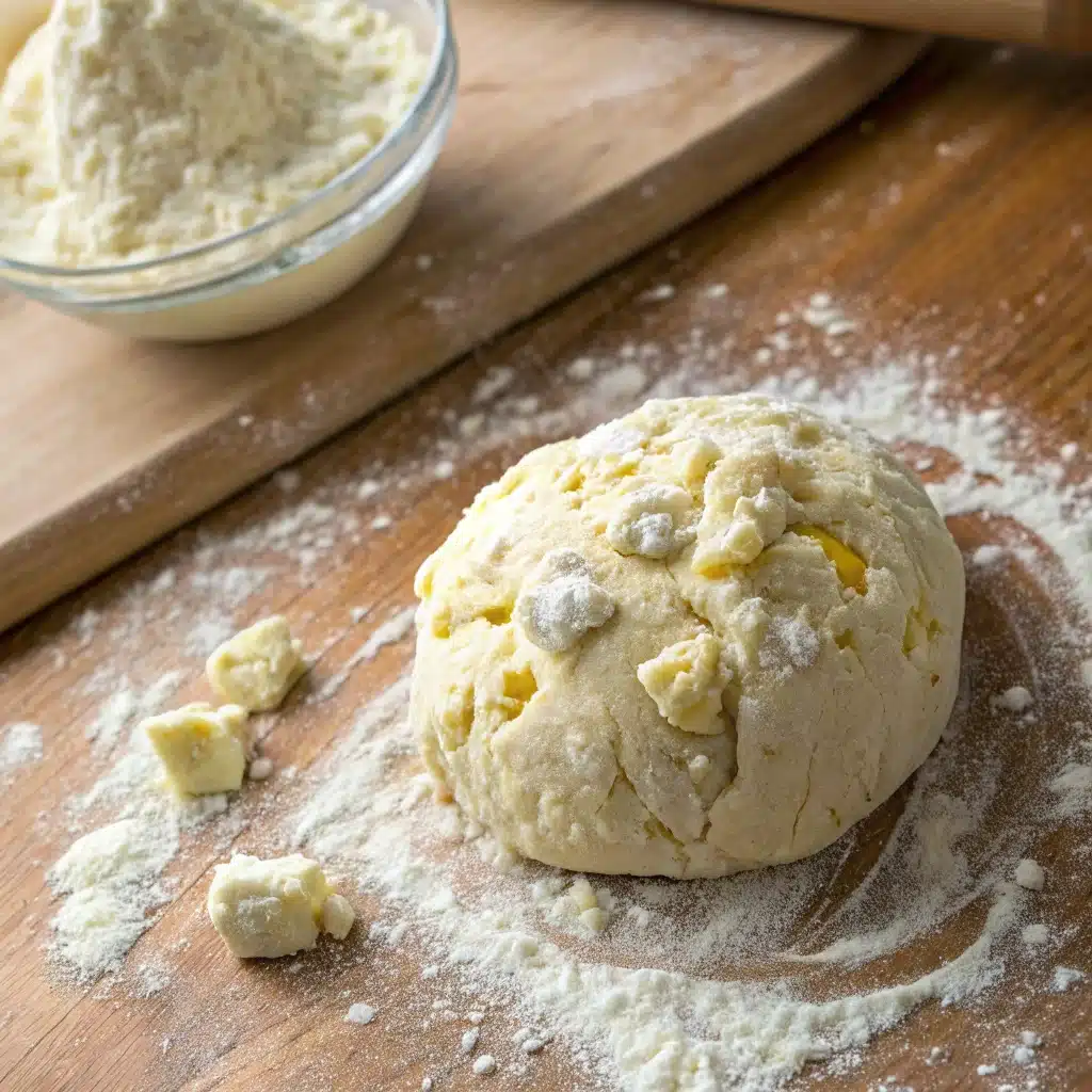 Cottage cheese and bread flour dough before shaping