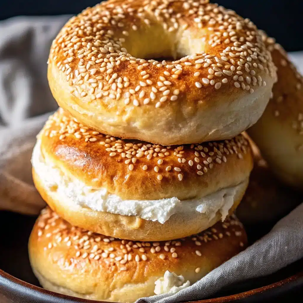 Sweet cottage cheese bagel with peanut butter