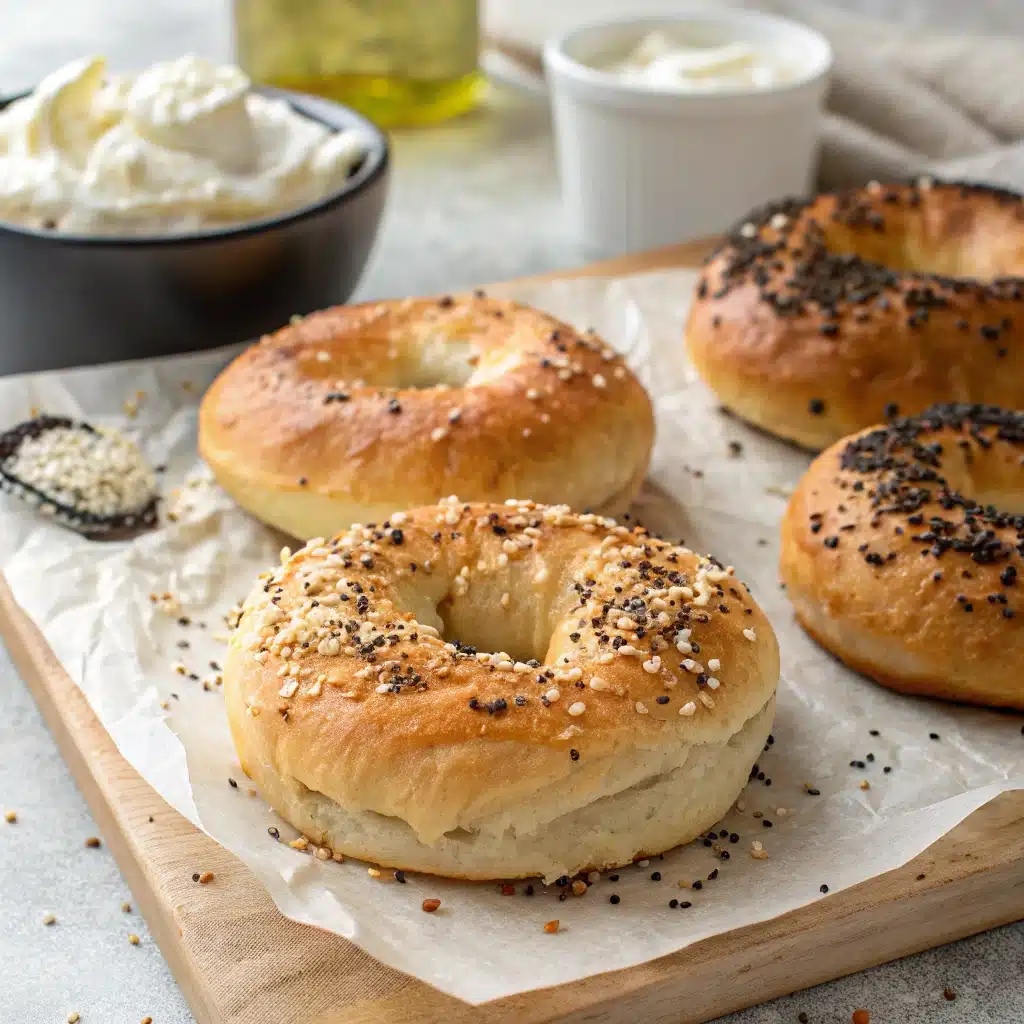 Freshly baked cottage cheese bagels recipe with golden crust