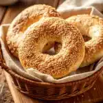 Cottage cheese gluten free bagel on wooden table