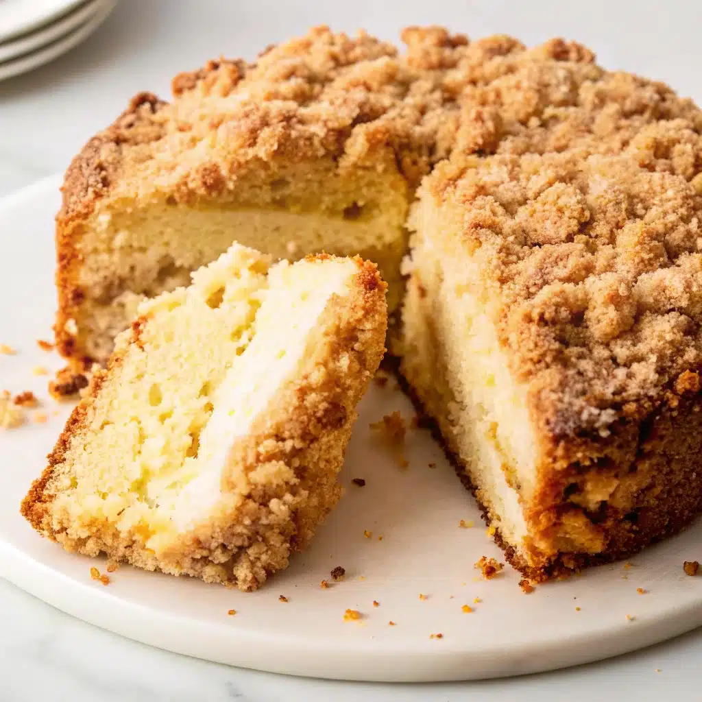 Fresh cream cheese coffee cake on wooden table
