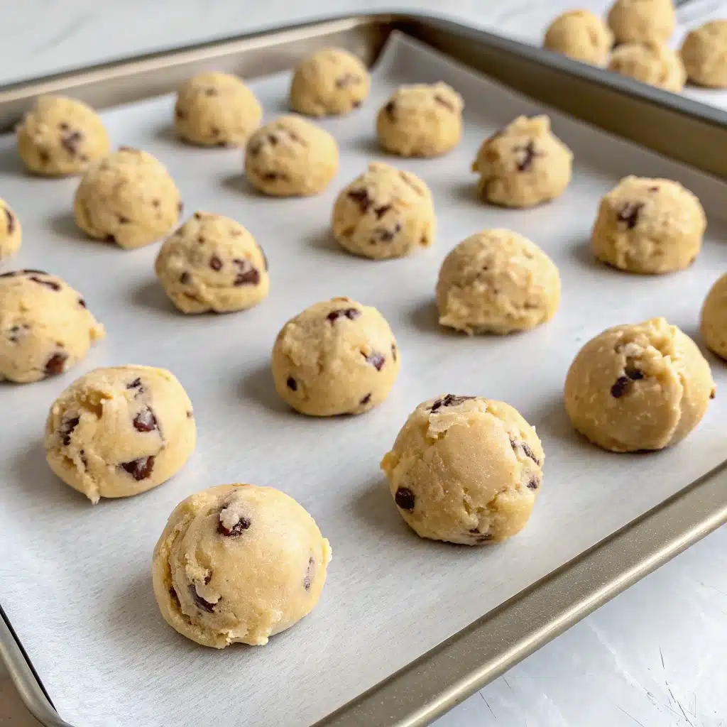 Cream cheese cookie dough balls ready to bake