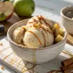 creamy apple ice cream with cinnamon and caramel