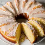 Glazed donut cake on cake stand with sprinkles