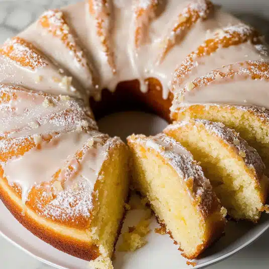 Glazed donut cake on cake stand with sprinkles