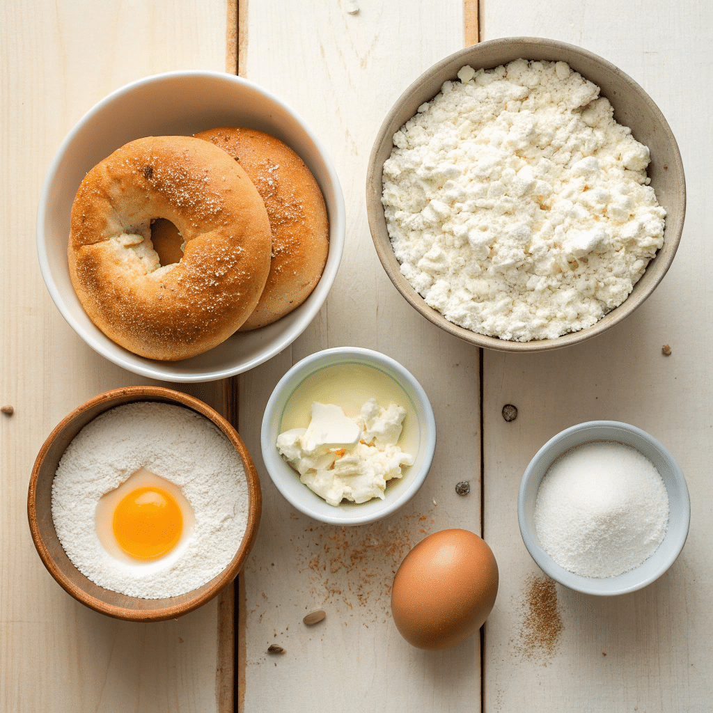 Ingredients for making cottage cheese bagels recipe