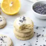 Lemon Lavender Cookies on rustic plate with fresh lemon zest