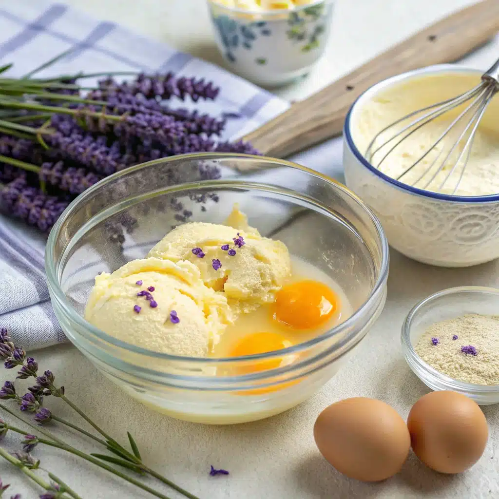 Making lavender ice cream with infused cream and egg yolks