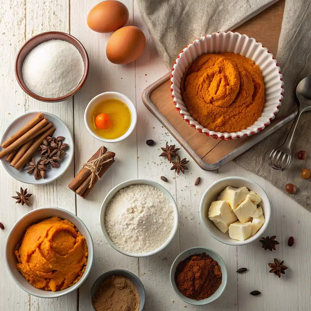 Ingredients for making pumpkin spice cupcakes