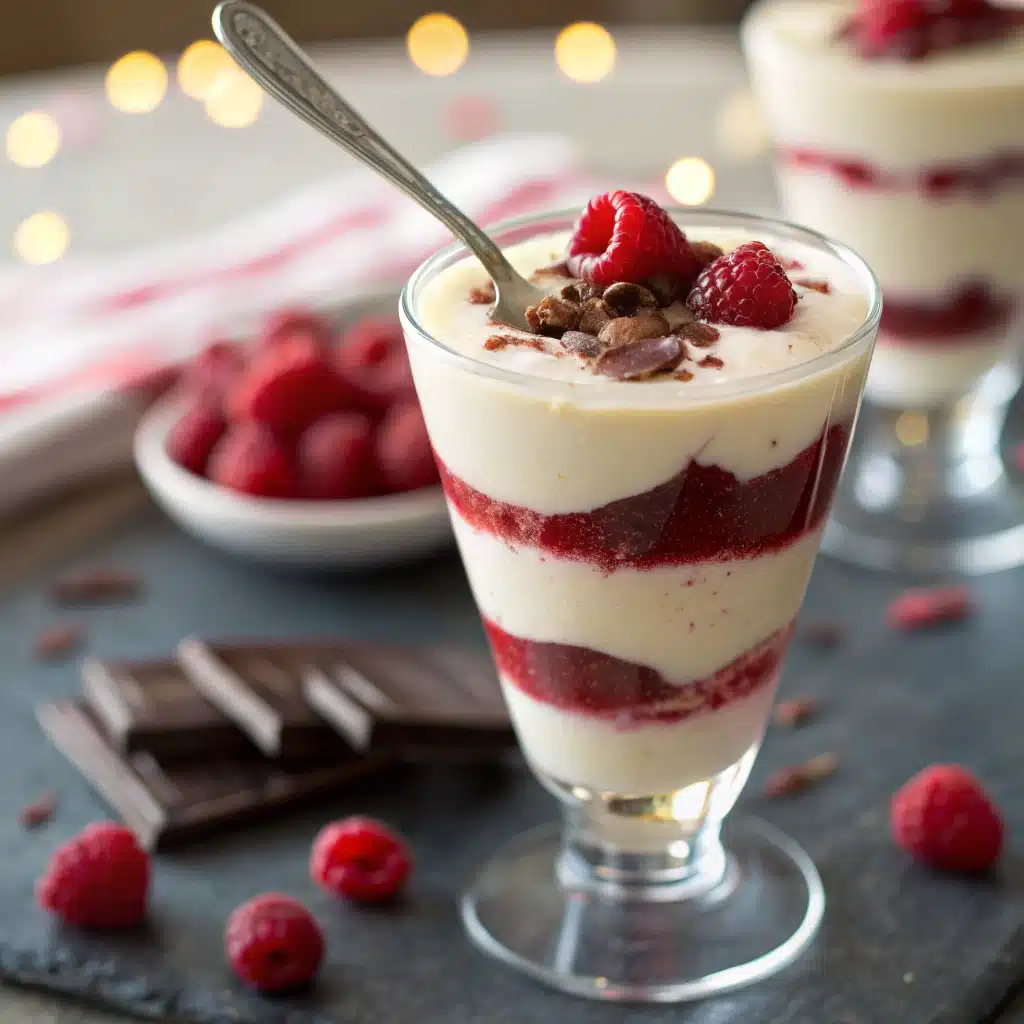 Layered raspberry and white chocolate mousse