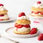 Freshly made strawberry shortcake with strawberries and cream