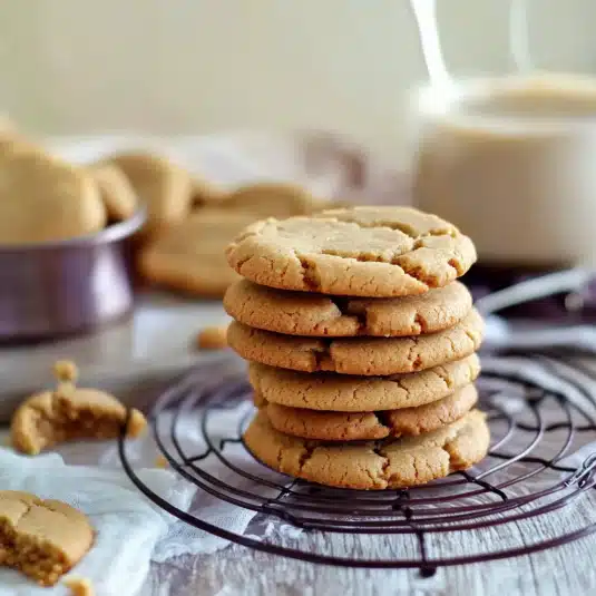 4 ingredient peanut butter cookies cooling on rack