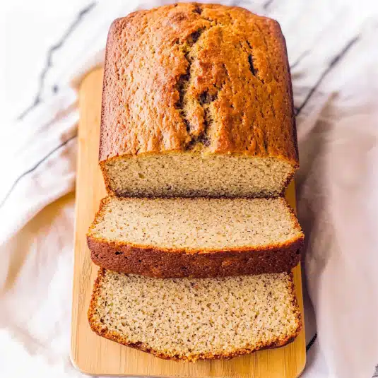 almond flour banana bread loaf sliced open