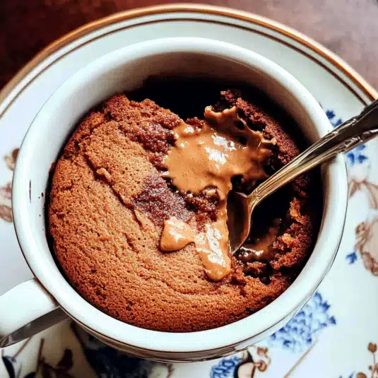 almond flour mug cake in white mug
