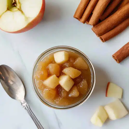 Homemade apple compote with cinnamon